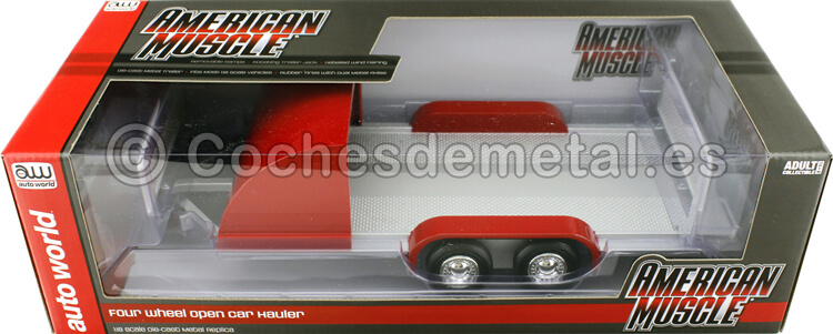 Remolque Rojo de dos Ejes para coche americano a Escala 1:18 Auto World AMM1167