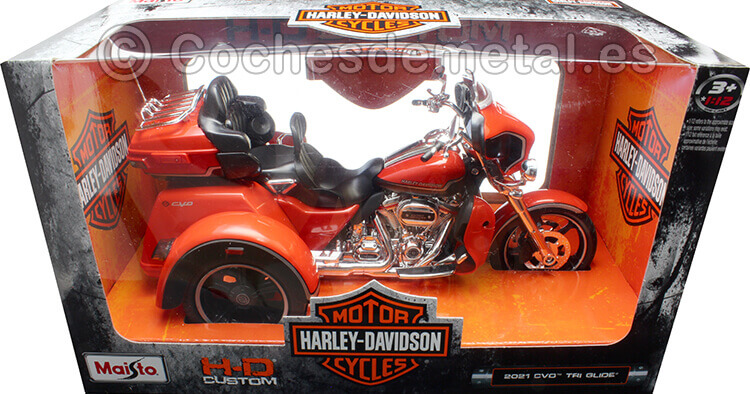 2021 Harley-Davidson CVO Tri Glide Naranja Metalizado 1:12 Maisto 32337