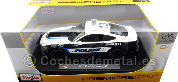 2015 Ford Mustang GT 5.0 Police Blanco-Negro 1:18 Maisto 36203