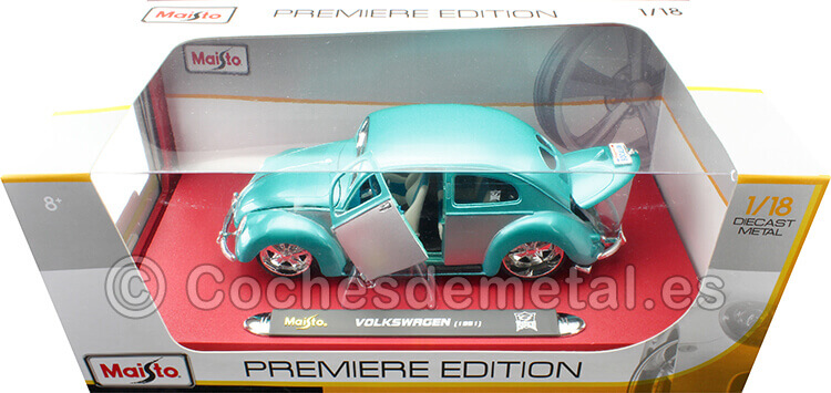 1951 Volkswagen VW Beetle Hard Top Custom Plata/Turquesa Metalizado 1:18 Maisto Premiere 31018