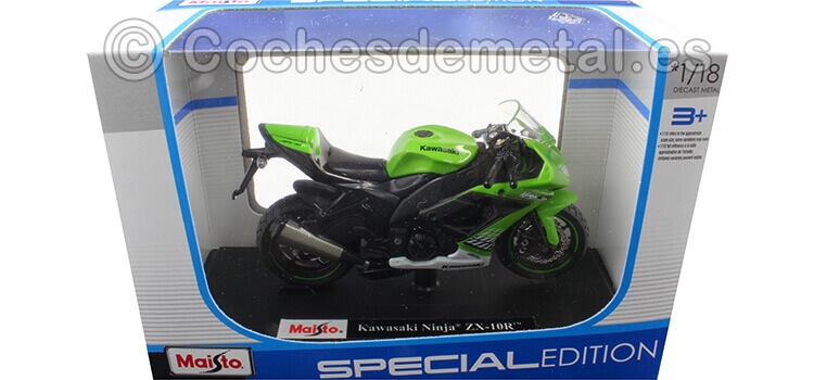 2009 Kawasaki Ninja ZX-10R Verde/Negro 1:18 Maisto 39300